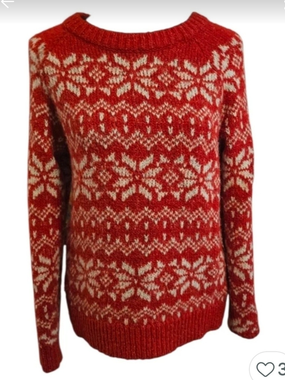 Abercrombie & Fitch Red and Cream Fair Isle Crewneck Sweater